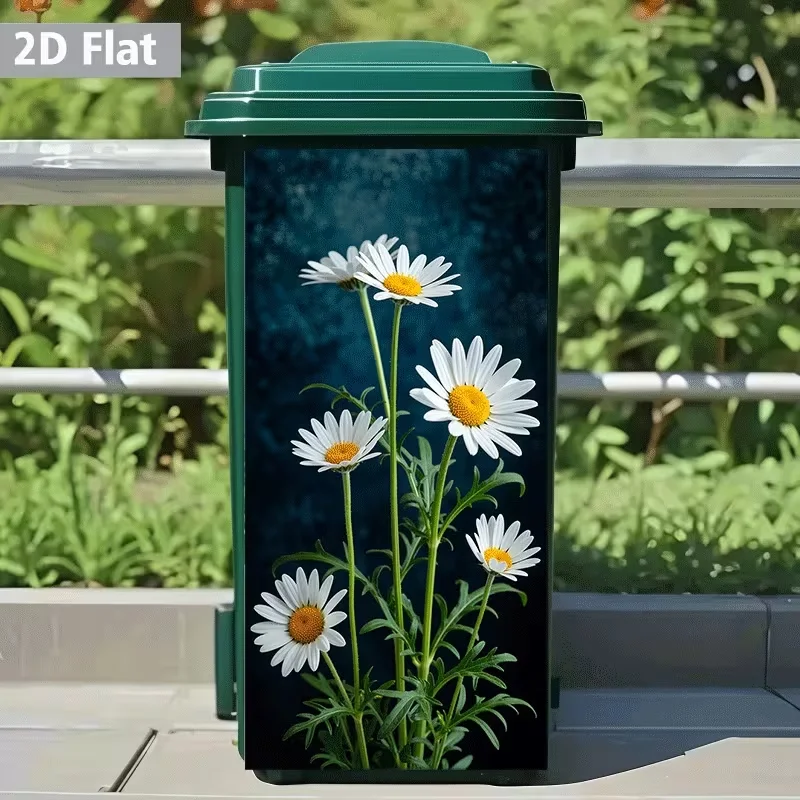 【 2D Flat Printing 】 1pc trash can sticker with daisy facing sun, suitable for trash cans, walls, and home decoration