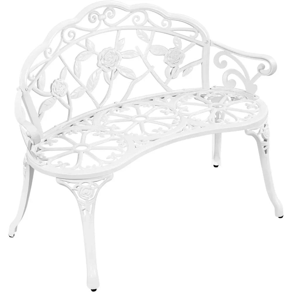 

Patio Garden Bench Park Metal Rose Outdoor Benches, Aluminium Vintage Antique Furniture Chair Outside Benches Weather