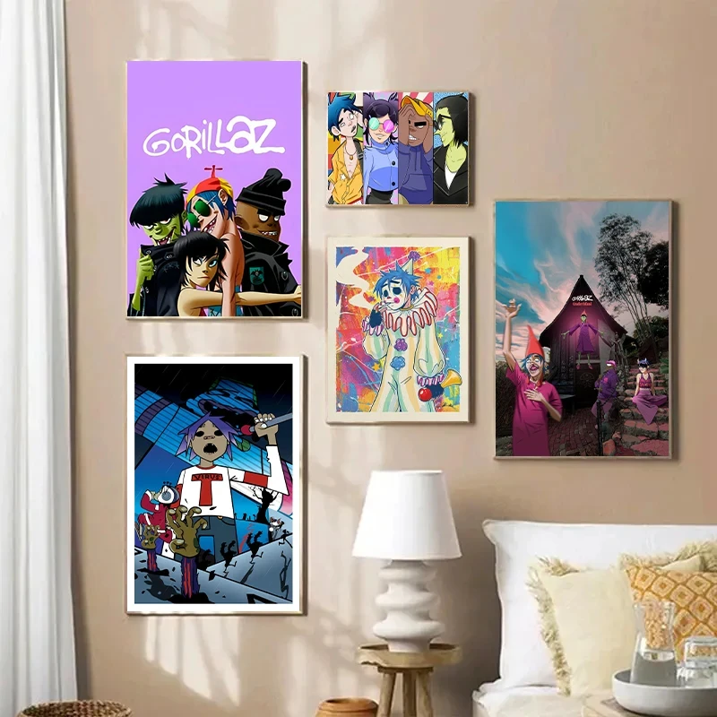 Gorillaz Virtual Band Members Abstract Posters and Prints Canvas Printing Wall Art Picture for Living Room Home Decor Gifts