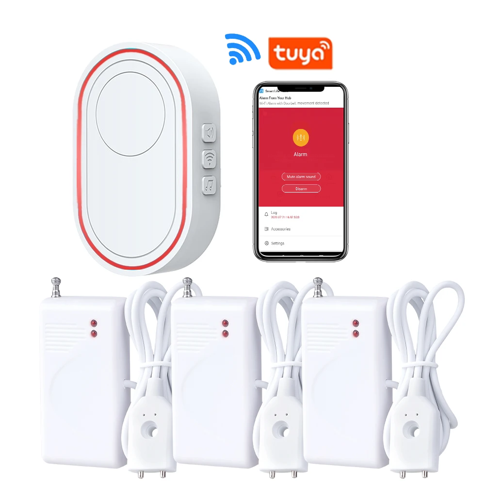 

Water Detect Sensor For Leaks WiFi Basement Sump Pump Alarm Tuya Smart APP Notification, 5 Levels Volume