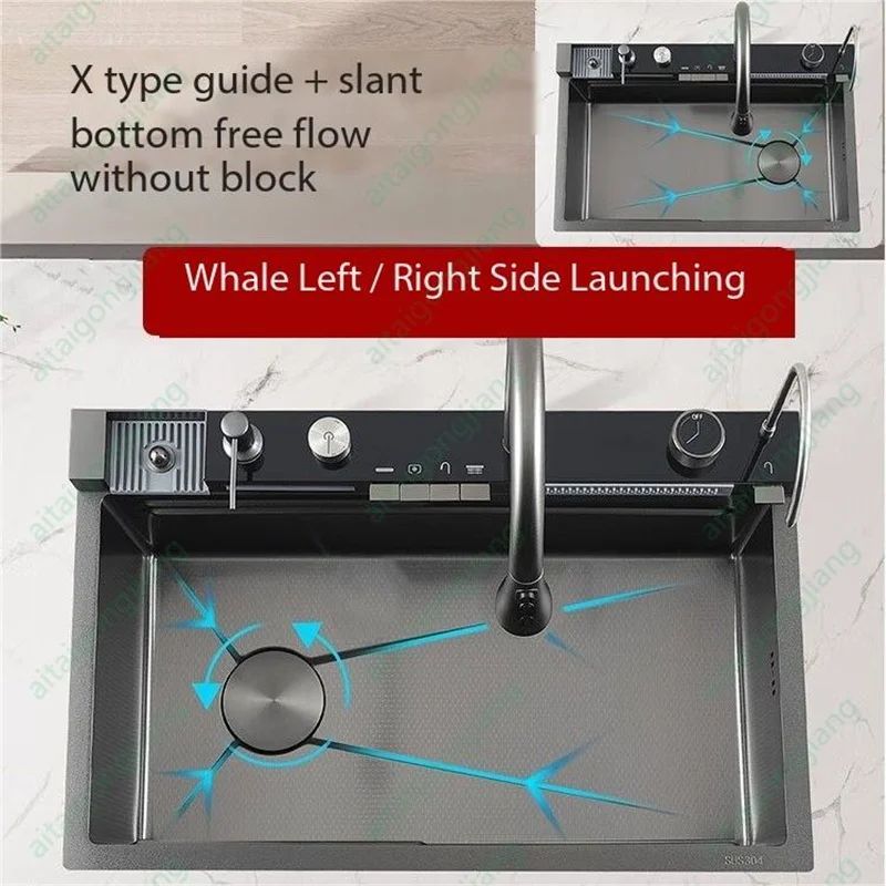 Upgrade Panel Thickness 5.0 Honeycomb Kitchen Sink Household Post Air Parcel Digital Display 304 Stainless Steel Waterfall Sink