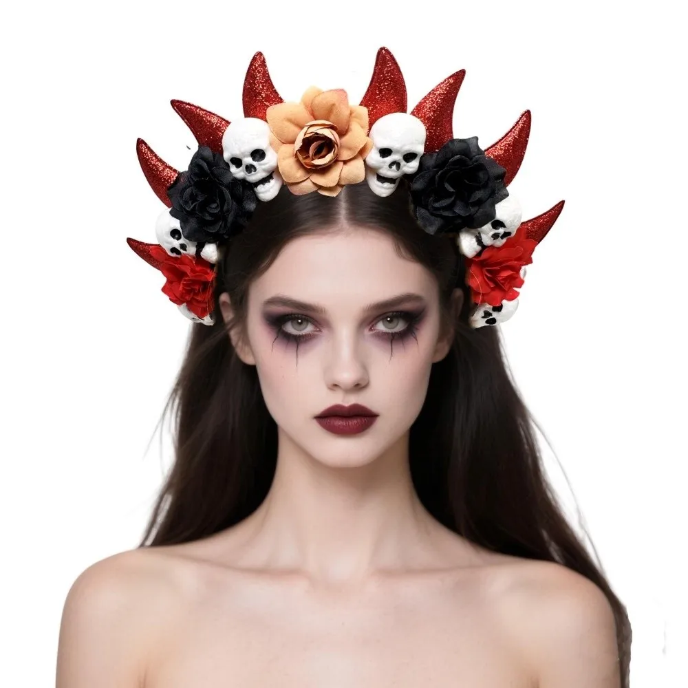 

Преувеличенная повязка на голову с черепом, имитация летучей мыши, красочный обруч для волос на Хэллоуин, декор на Хэллоуин, забавная повязка для волос с готическим цветком, вечерние