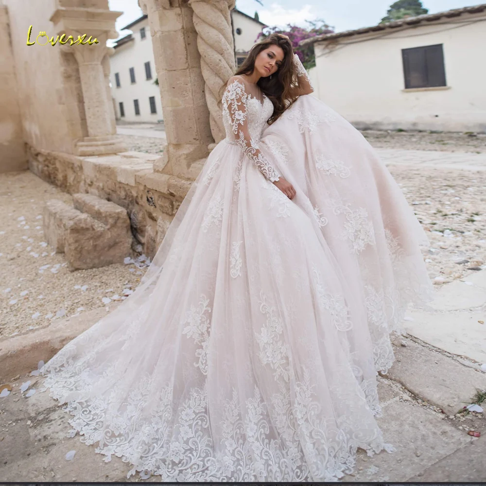 

Loverxu Vintage Wedding Dresses 2024 O-Neck Long Sleeve Robe De Mariee Gorgeous Appliques Ball Gown Princess Vestido De Novia