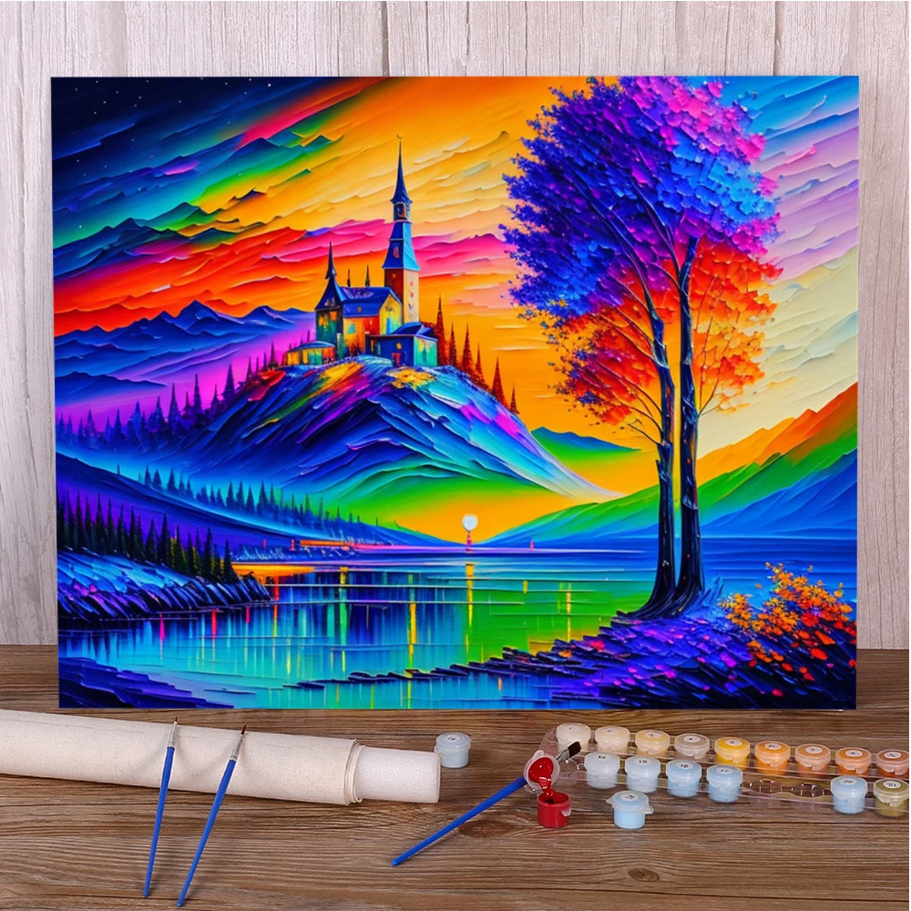 Landscape Cartoon House Coloring By Numbers Painting Kit Oil Paints 40*50 Picture By Numbers Photo Home Decoration For Children