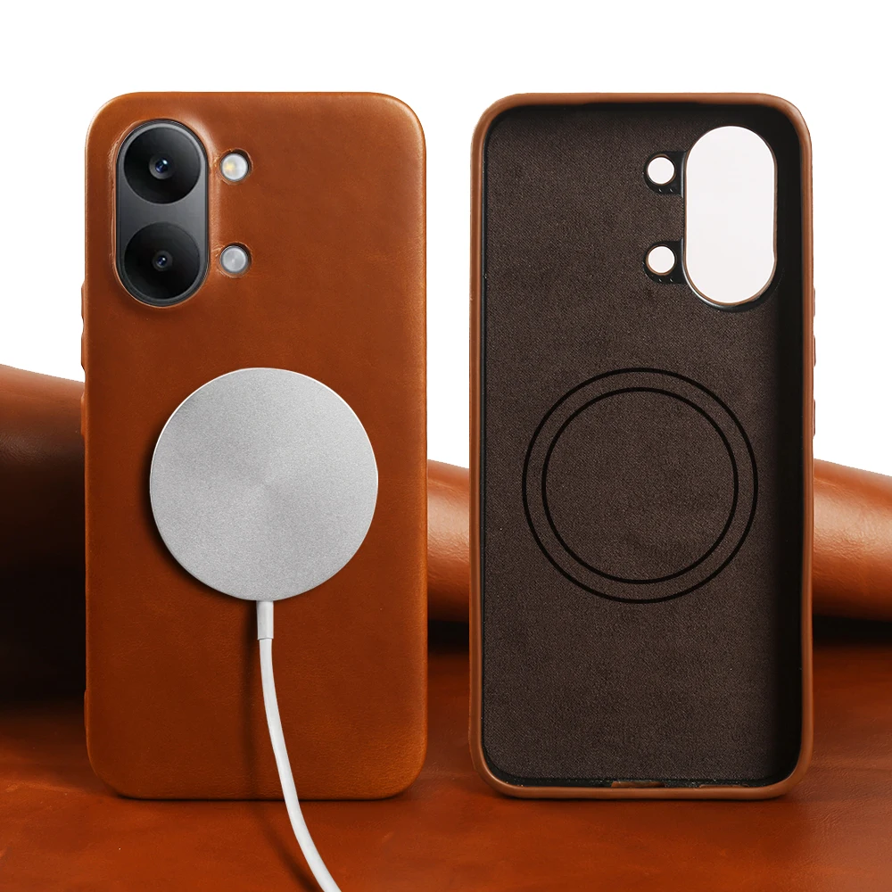 

For Magsafe Genuine Leather Case For POCO F8 Ultra X7Pro X6Pro X4 X3 F6Pro Magnetic Back Phone Cover Protection Cases