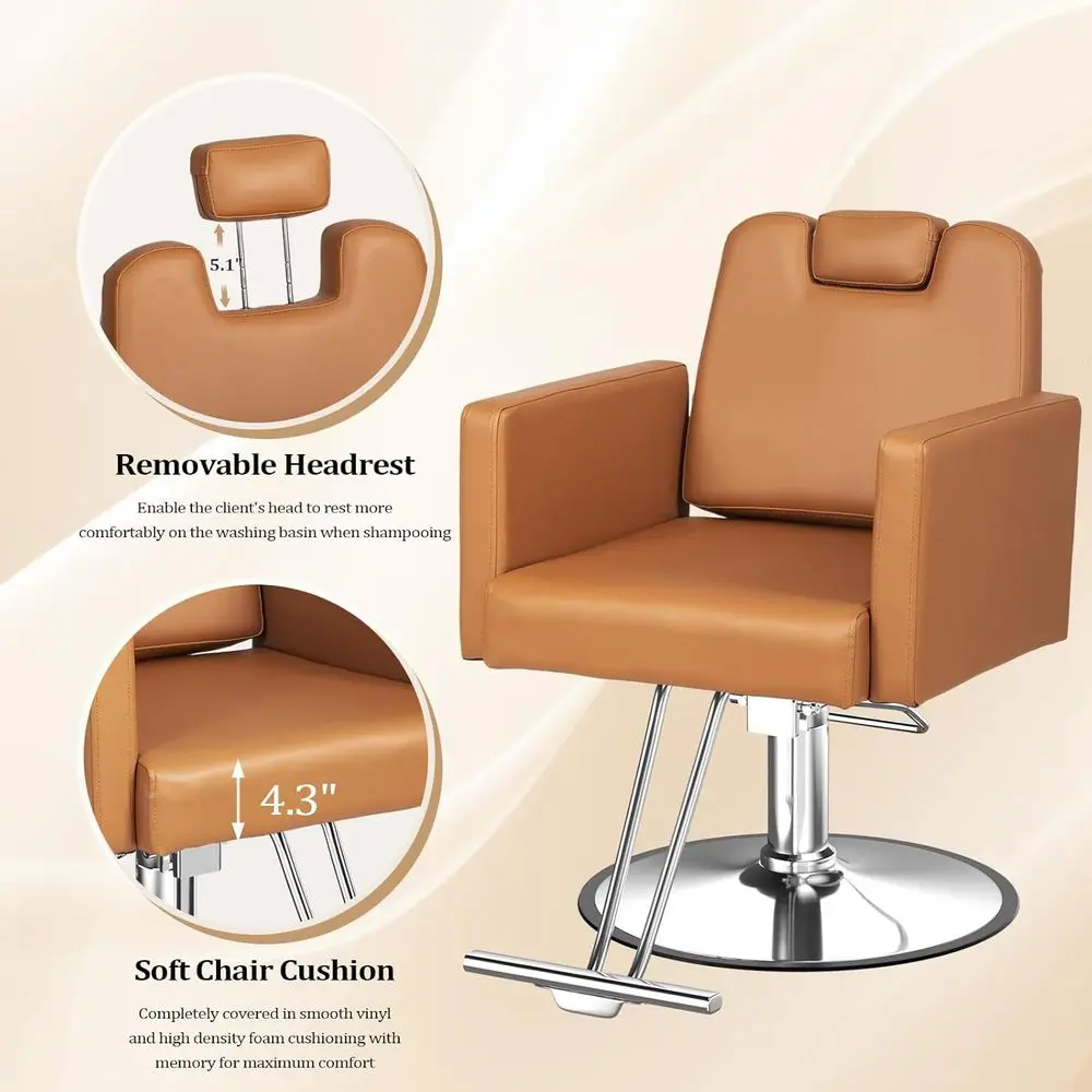 Heavy-Duty Reclining Barber Chair with 360-Degree Rotation, Removable Rest, Ideal for Hair Styling, Braiding, Shampoo, Facial Wa