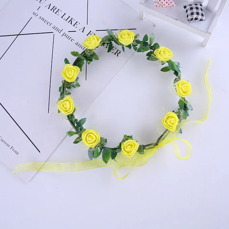 Spring Bohemian Crowns Simulated Flower Wreath Headwear With Ribbon Wedding Bride Garland Head Hoop Headbands Hair Jewelry Gifts