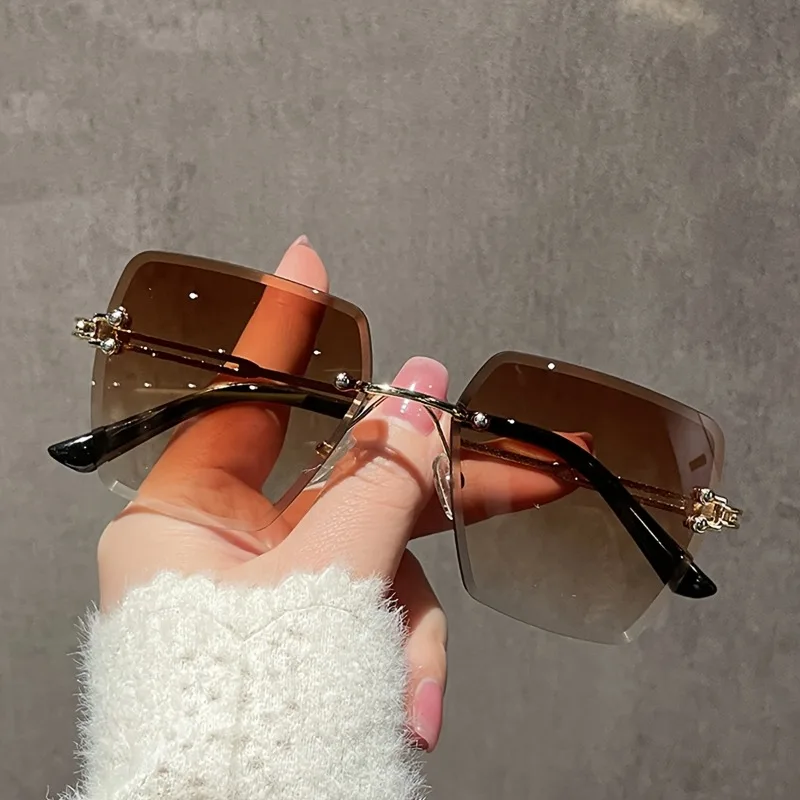 Platz Frauen Anti Licht Gläser Mode Übergroßen Randlose Schneiden Objektiv Gradienten Brillen Legierung Trend Männer Shades – Detail 2