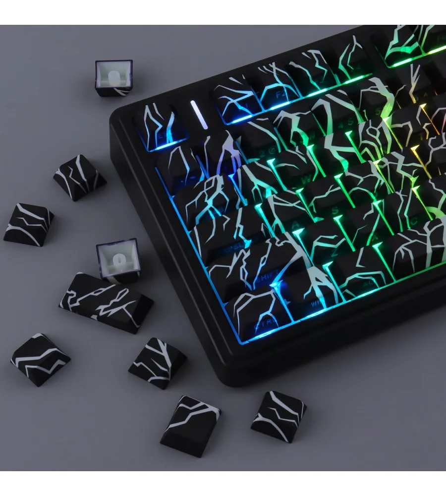 Original height PBT full five-sided thermal sublimation side engraved transparent keycap 130 keys