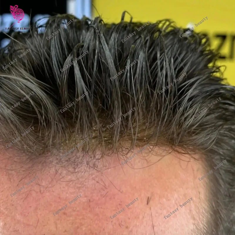 شعر مستعار طبيعي للرجال من ميكروسكين رفيع # 5 شعر بشري بني رائع 1B65 1B80 رمادي أسود متين للبشرة بالكامل من البولي يوريثان #1