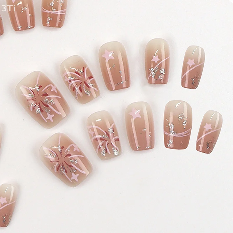 30 шт., румяна, фейерверк в накладных ногтях с клеем, съемные звезды, накладные ногти, короткие квадратные накладные ногти, накладные ногти, типсы для ногтей