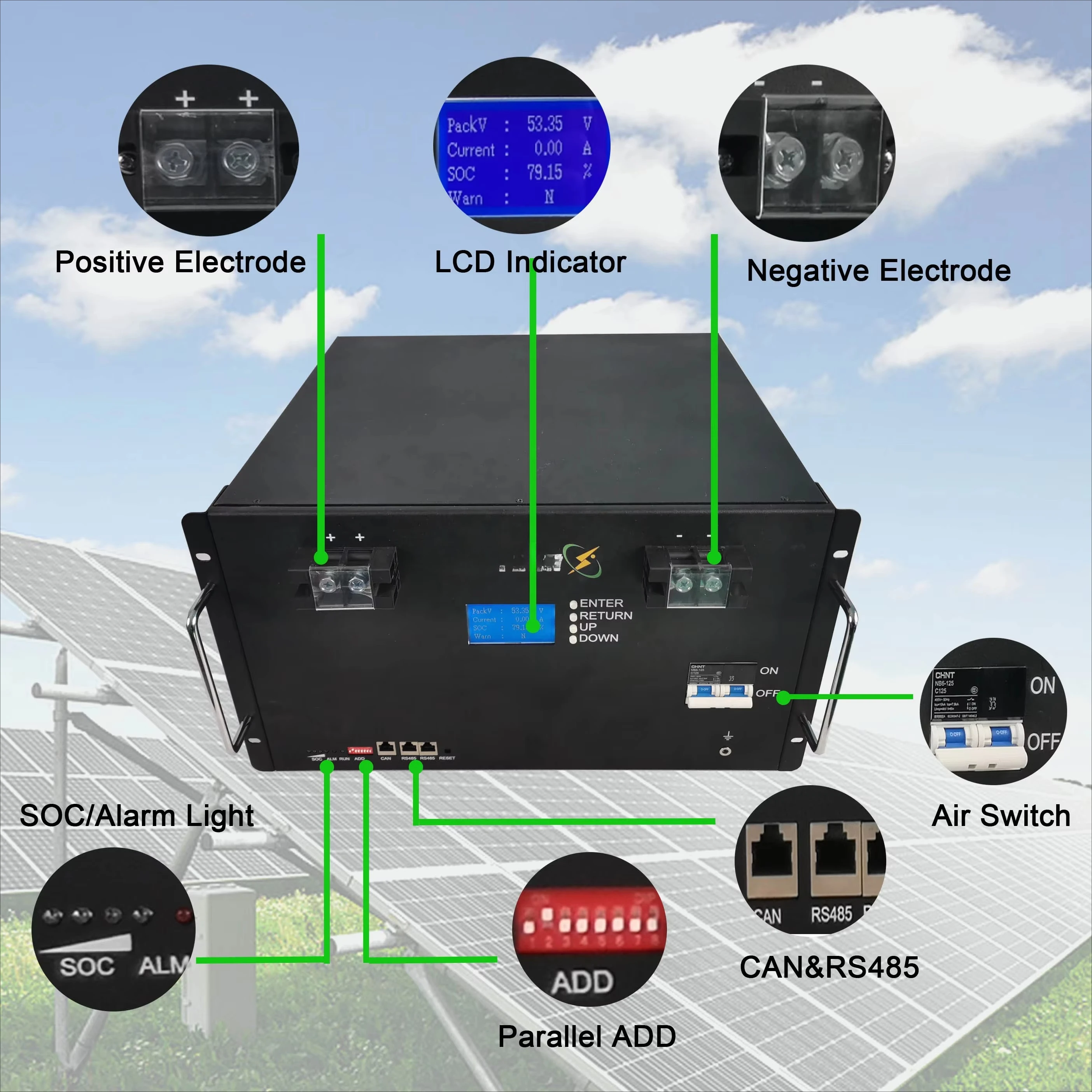 مصنع توريد بالجملة 48 فولت 100AH خادم الرف LiFePO4 البطارية الشمسية BMS 100A مناسبة للتخزين المنزلي