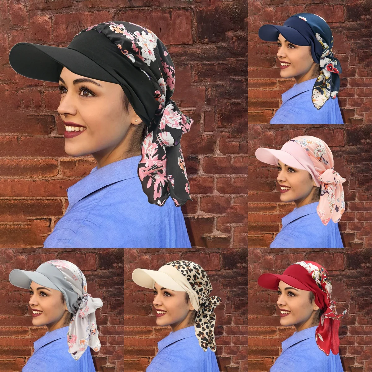 

2025 New Elegant Turban Hats With Brim Women Print Hijab Baseball Caps Head Wraps Fashion Muslim Ladies Headscarf