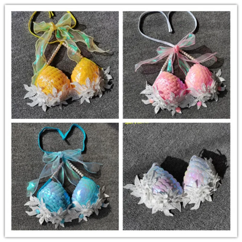 Customized Mermaid Sequins Shell Bikini Top Aquarium Bar Electric Music Festival Performance Fish Tail Skin Outfit