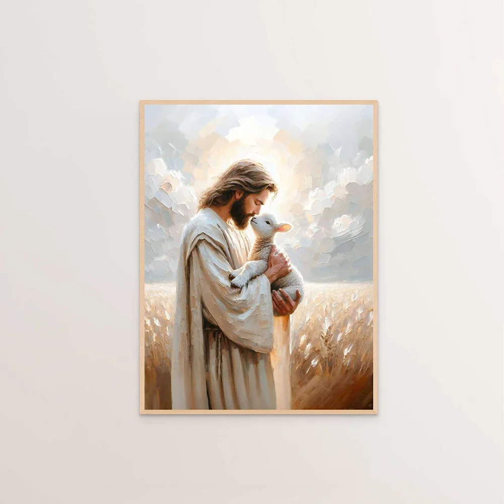 1PCS frameless Jesus Christ Canvas Postres Christian Jesus Portrait Wall Art Print Poster I Will Walk with Christ LDS Bible Vers