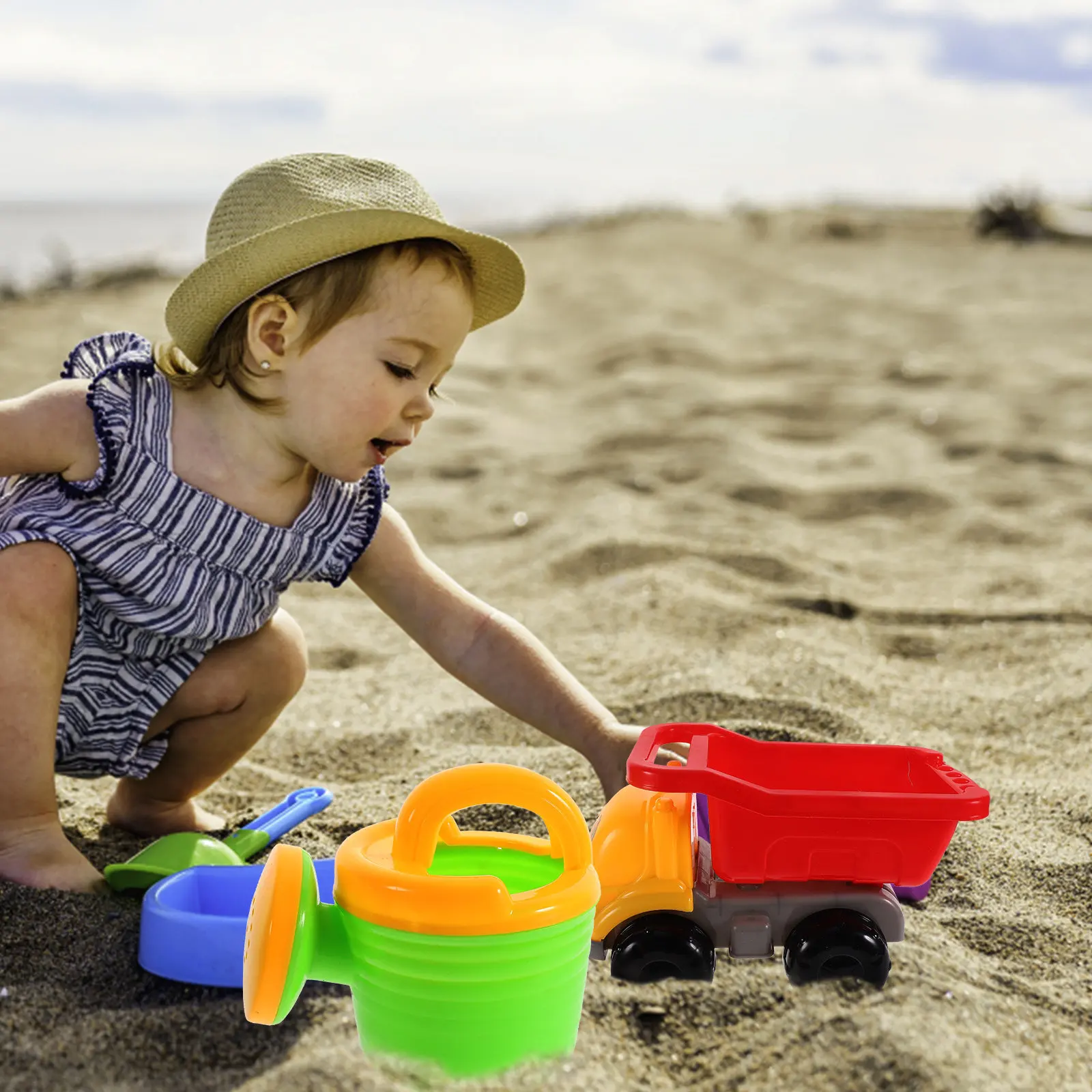Kids Sandbox Toys 5 Piece Beach Playset Outdoor Sand Play Tools Pretend House Supplies for Children