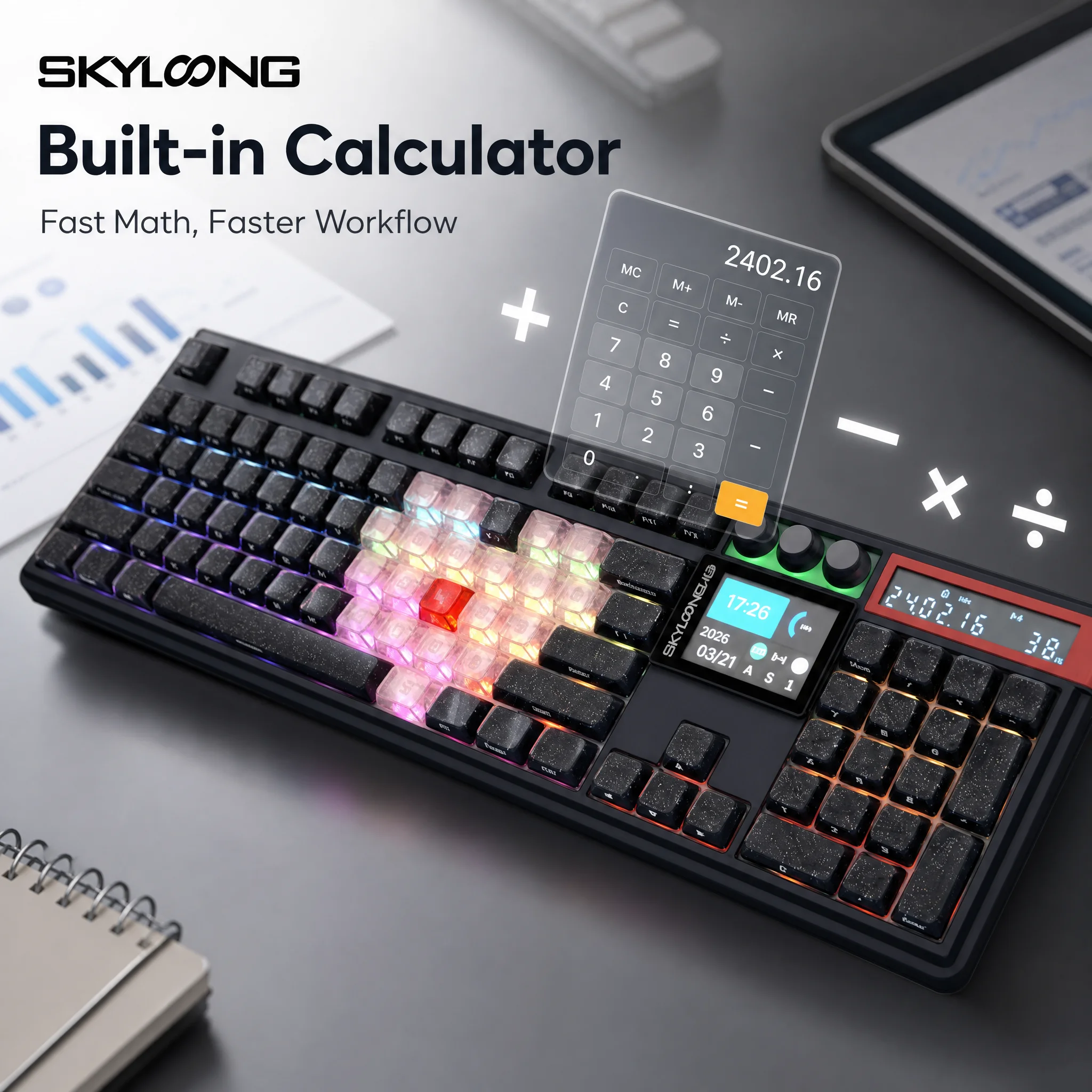 SKYLOONG グレー/ブラックキーボード 本体　Bluetooth　RGB SKYLOONG GK104 Pro ワイヤレスメカニカルキーボード フルサイズ