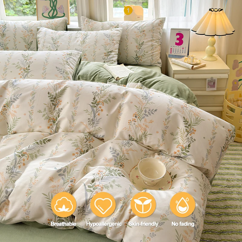 Bedding Set Duvet Cover Set: 1 Duvet Cover (Cotton A-Side, Flannel B-Side) + 2 Pillowcases - Double Comfort for Daily Use