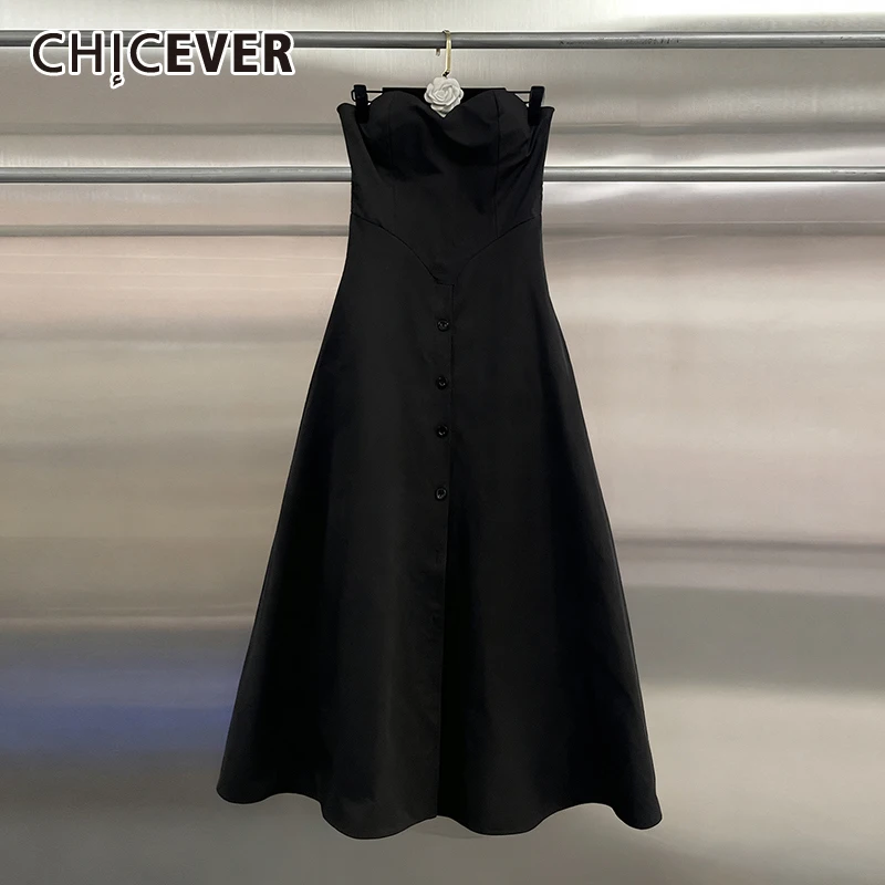 CHICEVER Black Spliced Single Breasted Jumpsuit Female Square Collar Sleeveless Temperament Elegant Women's Jumpsuits Fashion