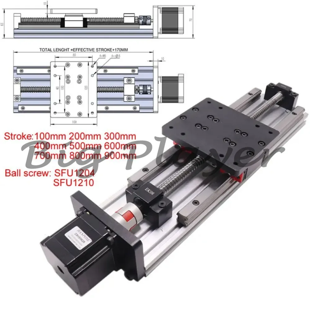 100 900MM Linear Guides Module Ball Screw Sliding Table with  2.8A Stepper Motor