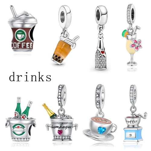 심플 니치 커피 음료, 맥주 925 스털링 실버, 매끈한 매력에 맞는 판도라 팔찌, DIY 여성 쥬얼리 액세서리 선물 