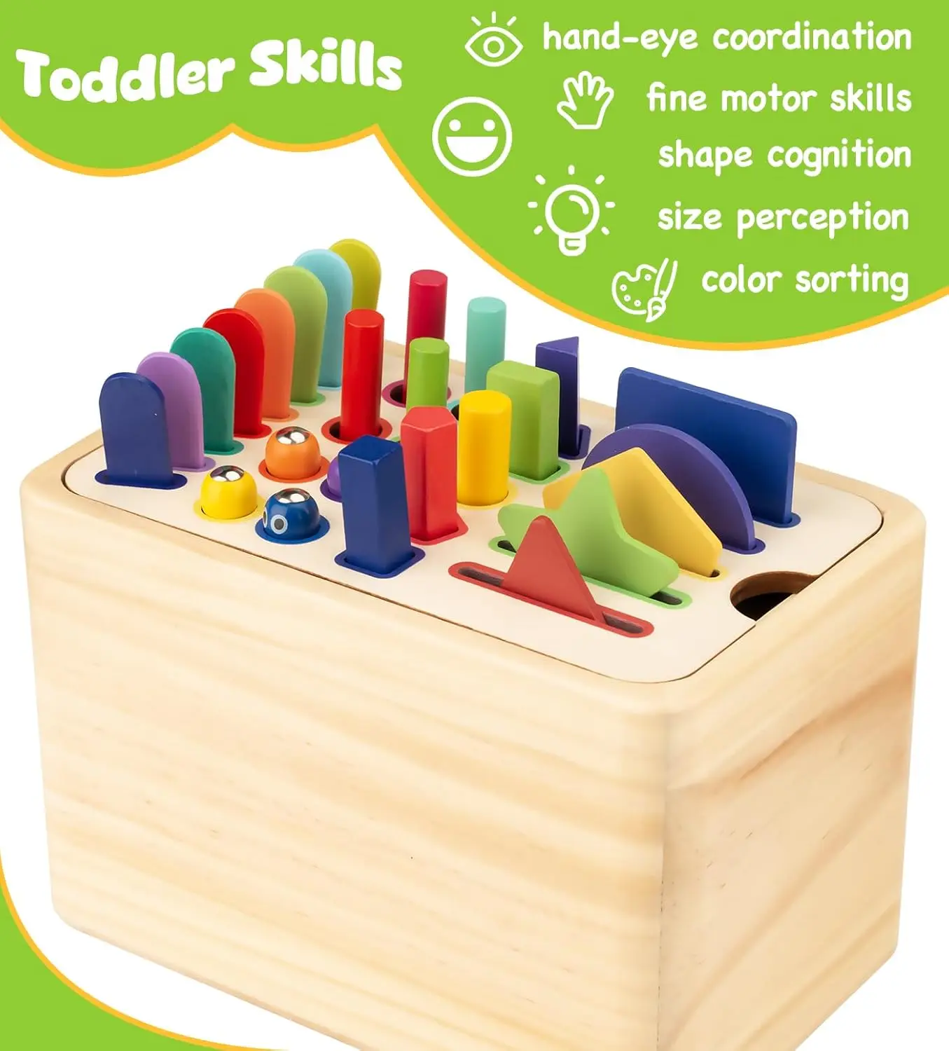 Montessori การศึกษาของเล่นเด็กวัตถุไม้ถาวรกล่องการเรียงลําดับสี Fidget Sensory ของเล่น Fine Motor Ball Drop เกมตกปลา