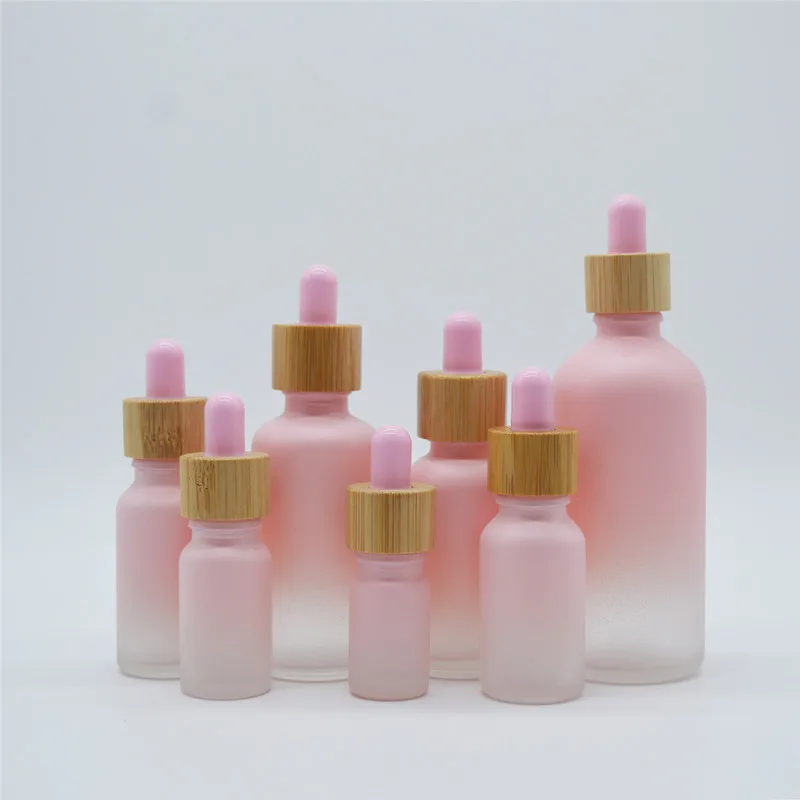 

5-100ml Tubes Pink Dropper Glass Aromatherapy Liquid for Essential Massage Oil Pipette Refillable Bottles Bamboo Cover