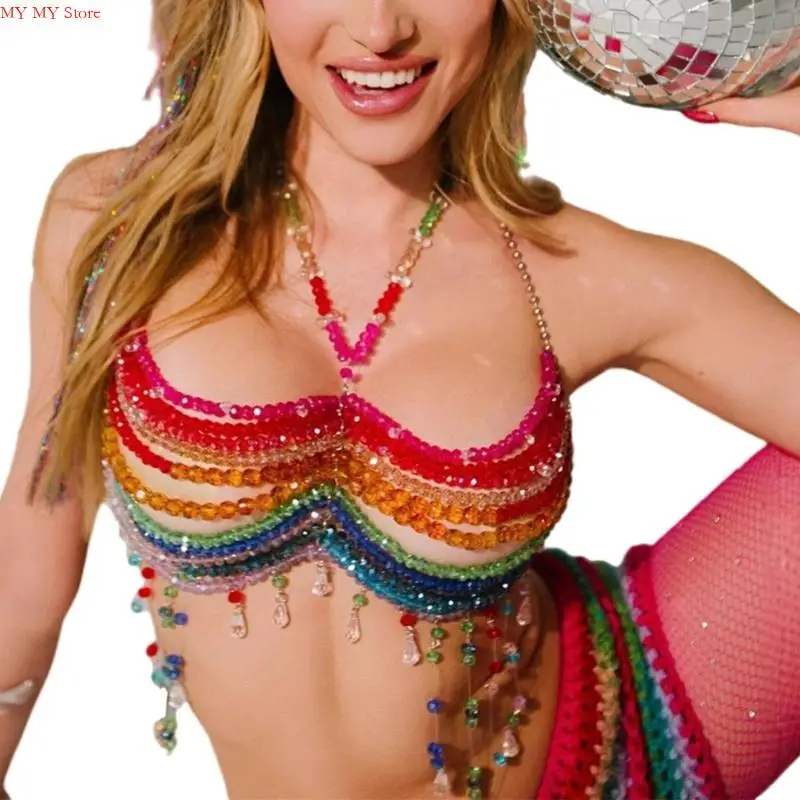 

N1HE Multilayer Body Chain Harness Beaded Chest Chain Fashion Body Chain Bra Nightclub Party Body Jewelry Accessories Gifts