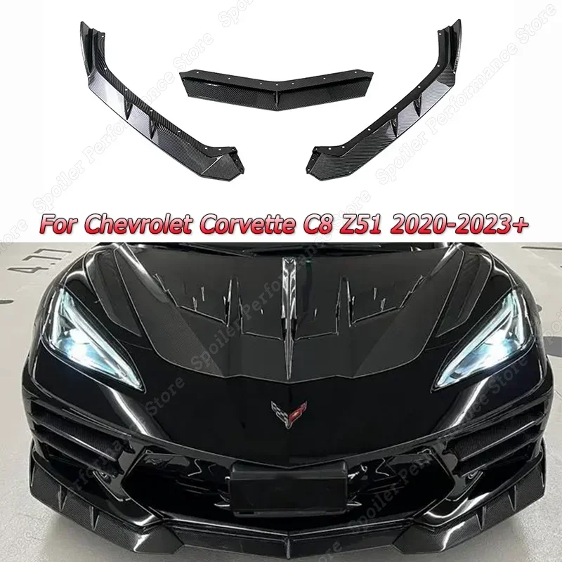 For Chevrolet Corvette C8 Z51 2020 2021 2022 2023+ Car Front Bumper Lip Spoiler Splitter Gloss Black Exterior Modification