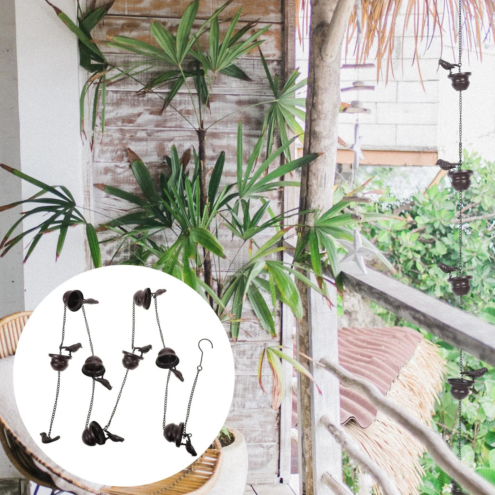 

Rain Chain Garden Bell Decorative Iron Rain Chain Roof Corner Replacement for Gutter Downspout Outdoor Wind Chime Decor
