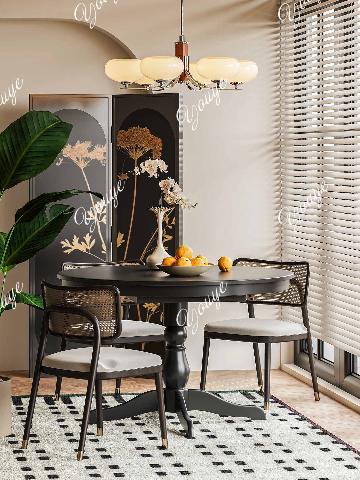 Modern simple solid wood dining table, home dining round table, light luxury high-end dual-purpose leisure table