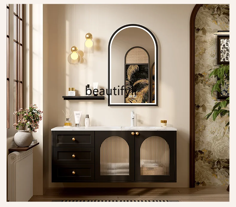 

Smart Light Luxury French Retro Whole Washbin Bathroom Cabinet Combination Bathroom Washbasin Wash Basin