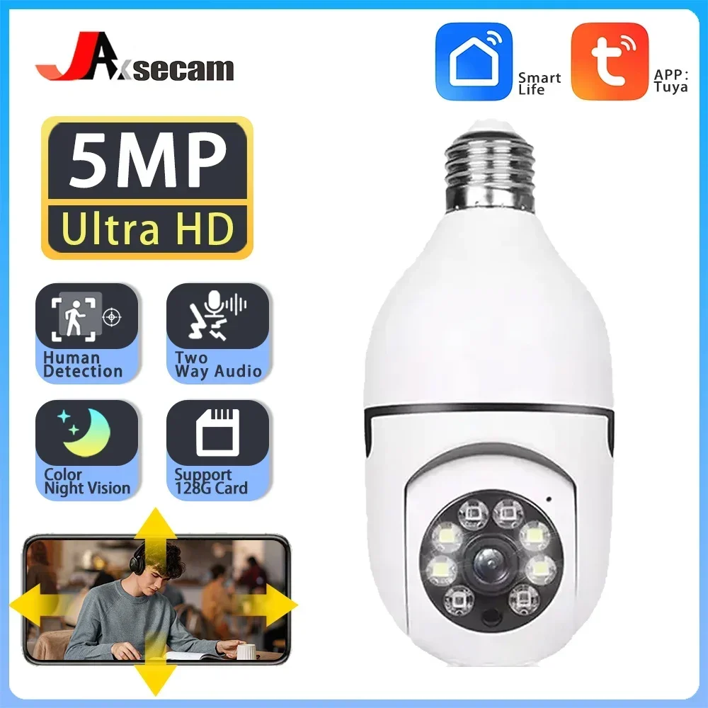 

5MP Tuya Wifi E27 Bulb Smart Home Surveillance Protection IP Camera Color NightVision Auto Track Video Security Pet Baby Monitor