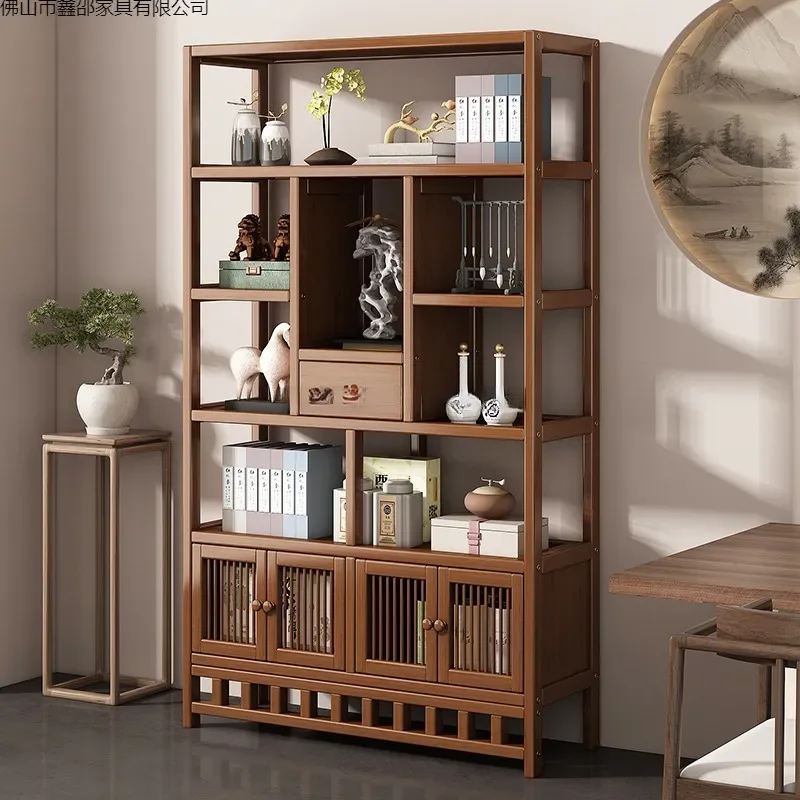 Retro Chinese Style Display Shelf Wall Mounted Curio Cabinet for Tea Set Ornaments Decorative Storage Rack Non Solid Wood