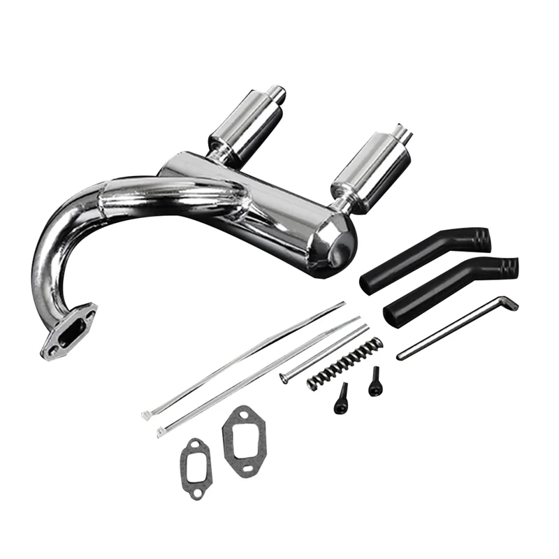 

A45F-RC Car Double Mute Pipe Exhaust Pipe For 1/5 Losi 5Ive T Rovan LT 29CC 30.5CC 32CC 36CC 45CC Engine Rc Car Update Parts