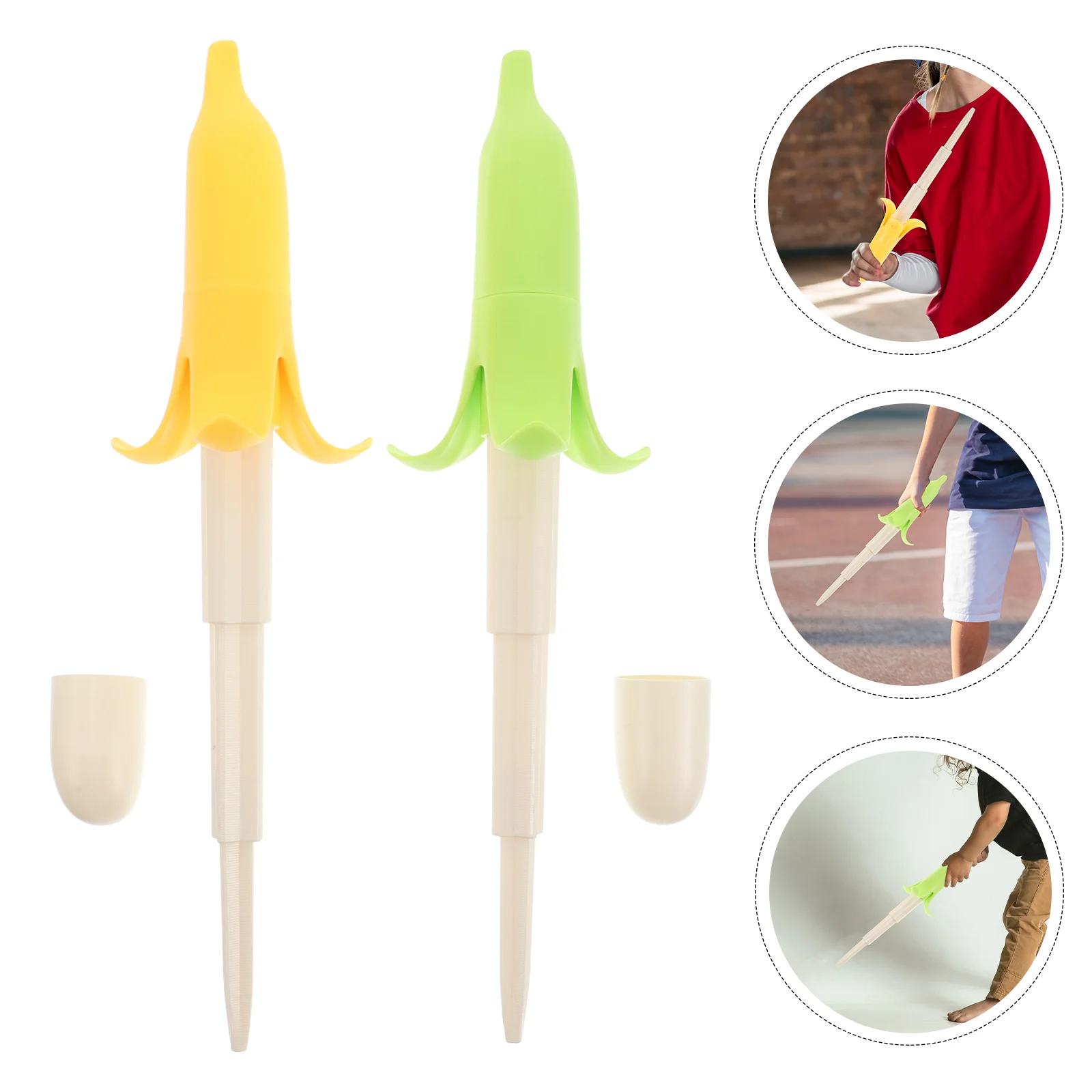 2 Pcs Banana Telescopic Toys Fake Halloween Cosplay Kids Role Props Plastic Swords for Fidget