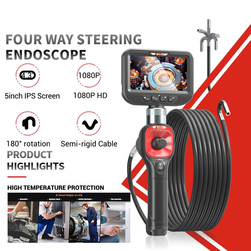 360° Joystick Articulating Borescope 6.2mm 4 Ways 1m 2m wires IPS Automotive эндоскоп Inspection Camera 6 Adjustable LED Lights