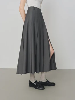 Gray Retro Pleated Maxi Skirt 2 FSLE College Style Gray Retro Pleated Skirt For Women Autumn 2025 New Arrival Commuter Officelady Chic Long Skirt 25FS13198 2