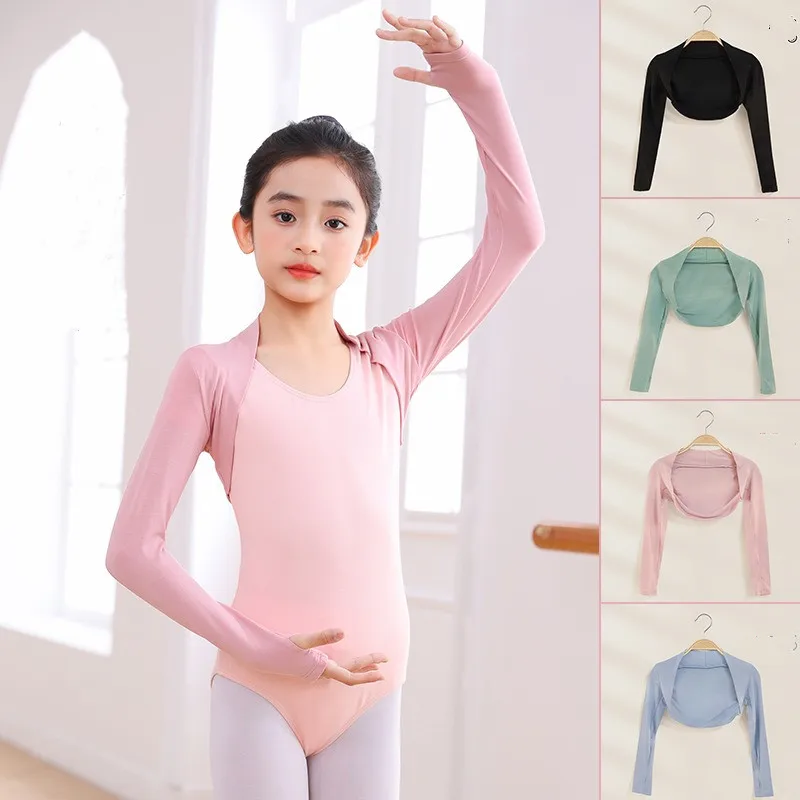 Girl Wrap Dance Sweater Pink Soft Ballet Warm Up Jacket for Leotards Long Sleeve Bolero Cardigan Shrug Open Front Crop Top Kids