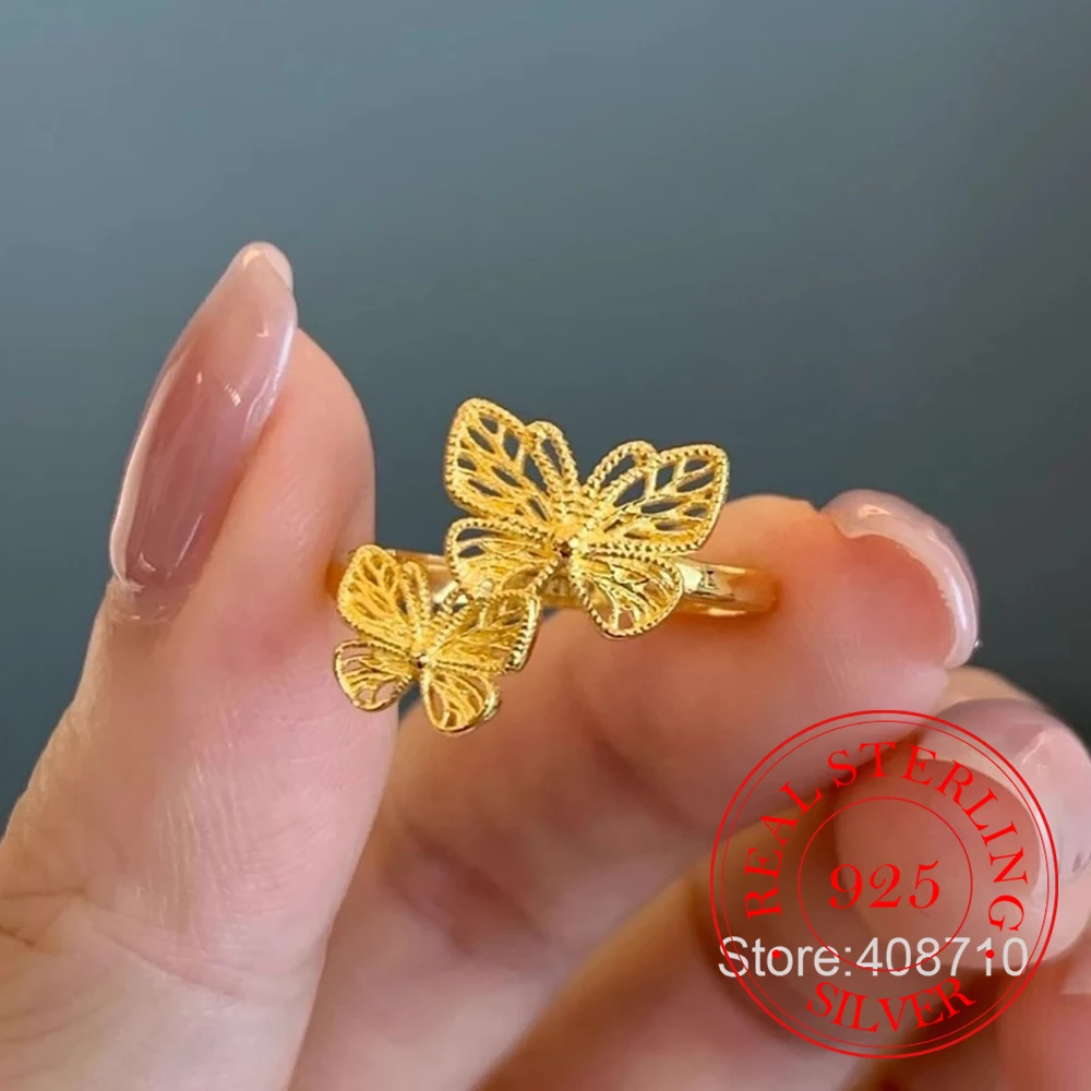 925 Sterling Silver Jewelry 18K Rose Gold Plated Double Buttefly Finger Rings for Women Wedding Party Jewelry Girls Friend Gift