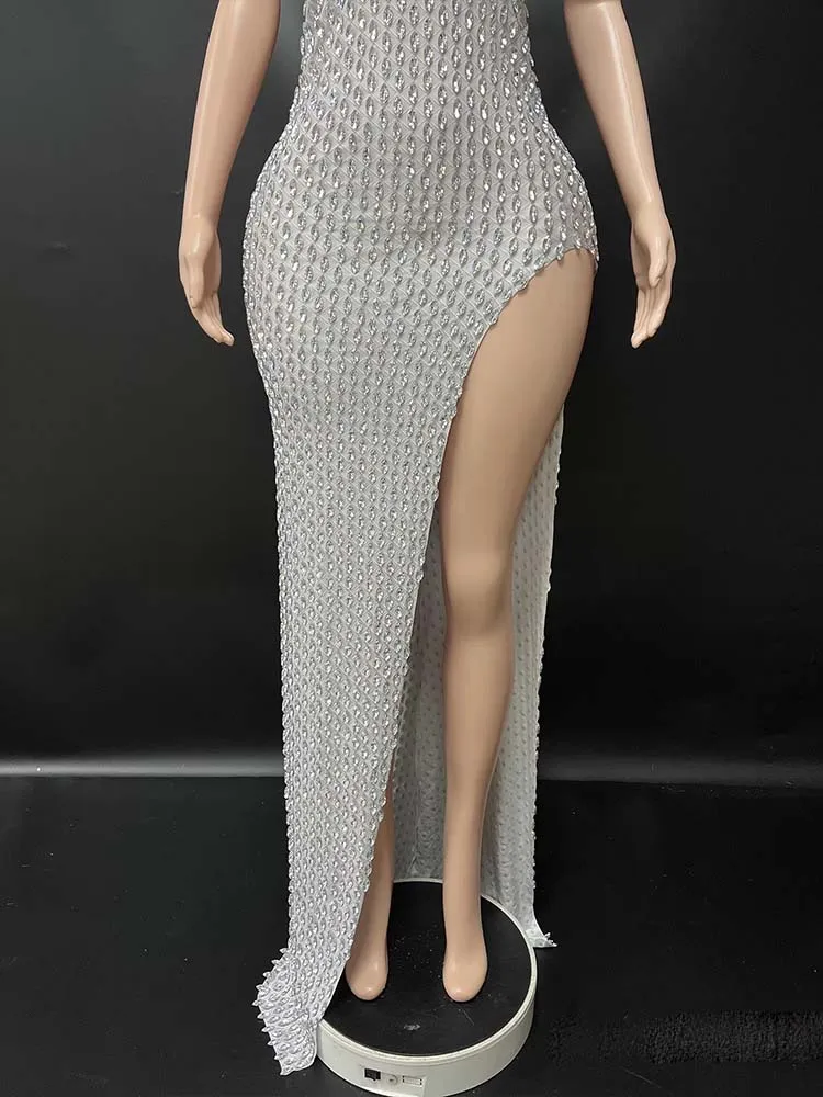 High Quality Hot Stamping Sexy Neck Hanging Elastic Slit Dress 2025 New Fashionable Custom Women'S Clothing