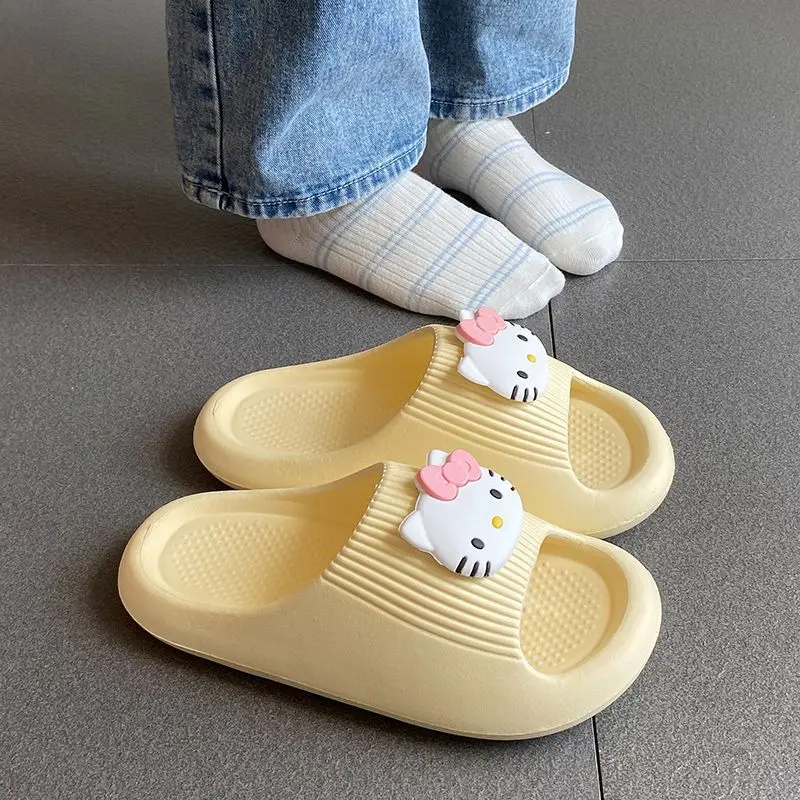 Sanrio Cute Hello Kitty Thick Sole Slides Women Waterproof Non Slip Eva Summer Bathroom Indoor Outdoor Open Toe Casual Slippers