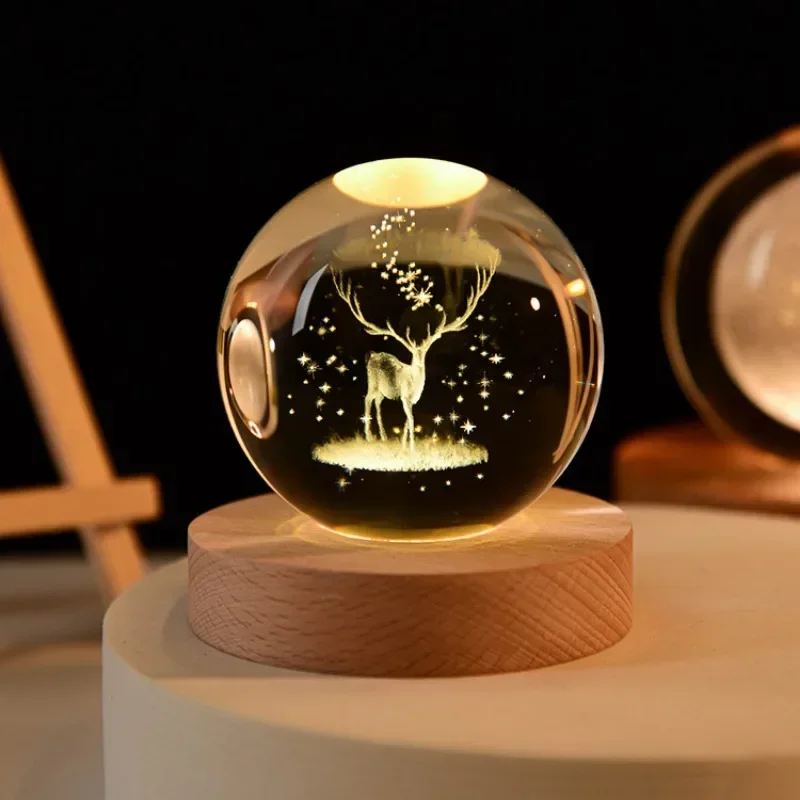 

Starry Sky Astronaut Crystal Ball Glowing Wooden Base Ornament Will Shine Glass Ball 3D Interior Carving Galaxy Decoration