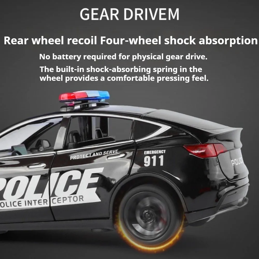 Modelo de coche de policía Hellcat 1:24, juguetes de aleación, puertas fundidas, sonido abierto, luz, adorno extraíble, vehículos, regalos de navidad