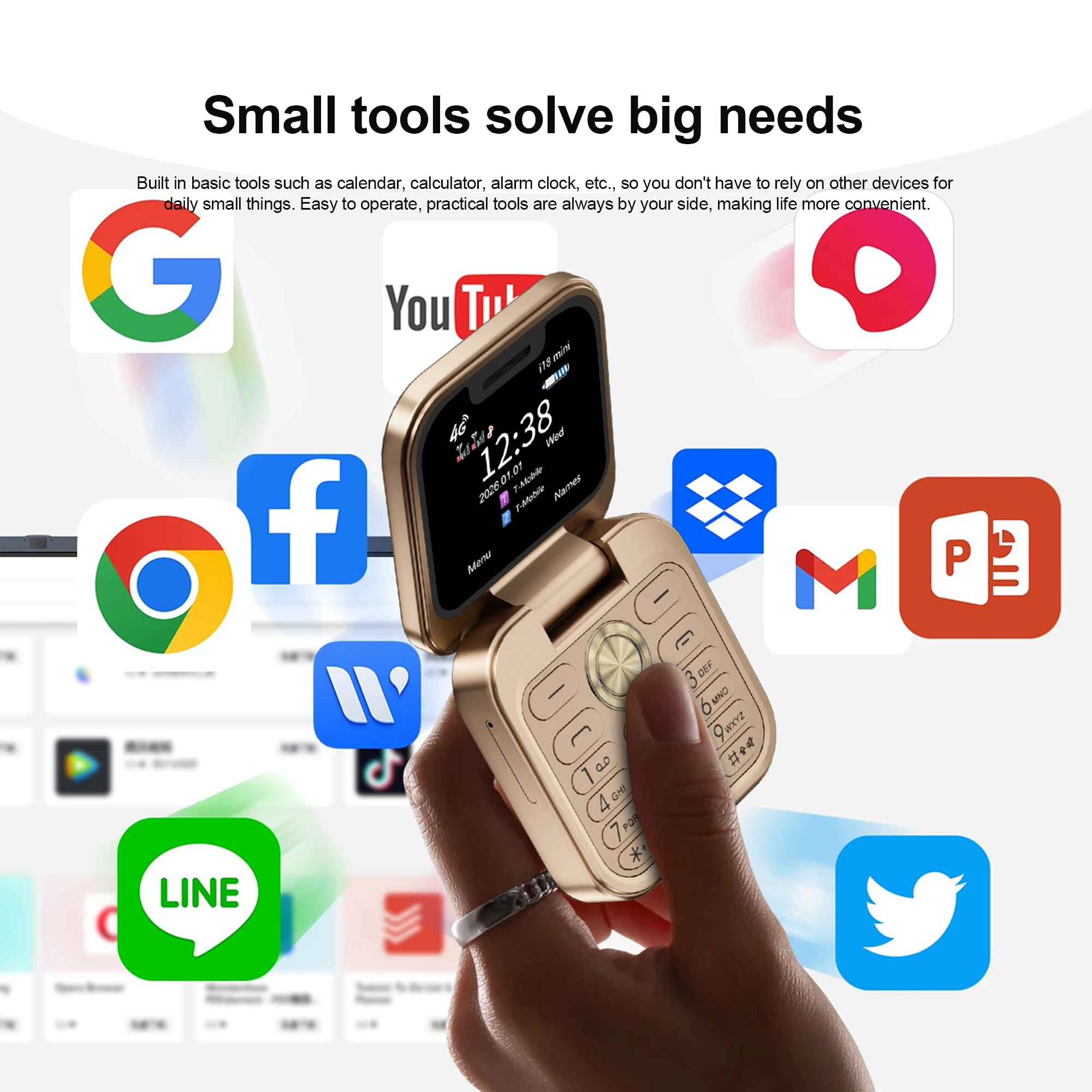SERVO I18 Mini Unlocked 4G Foldable Mobile Phone Dual SIM FM Radio Speed Dial Bluetooth Blacklist 1.77