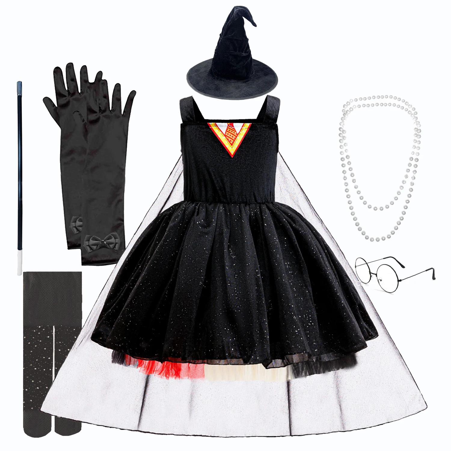 Halloween Girls Black Sequins Splicing Sleeveless Princess Dress Girls Fluffy Dress Performance Costume Party Tailling Dress