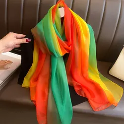 Summer Long Silk Satin Scarf Shawl Wraps Female Fashion Print Sunscreen Beach Stoles Hijab Pashmina Bufanda Ladies Head Scarves