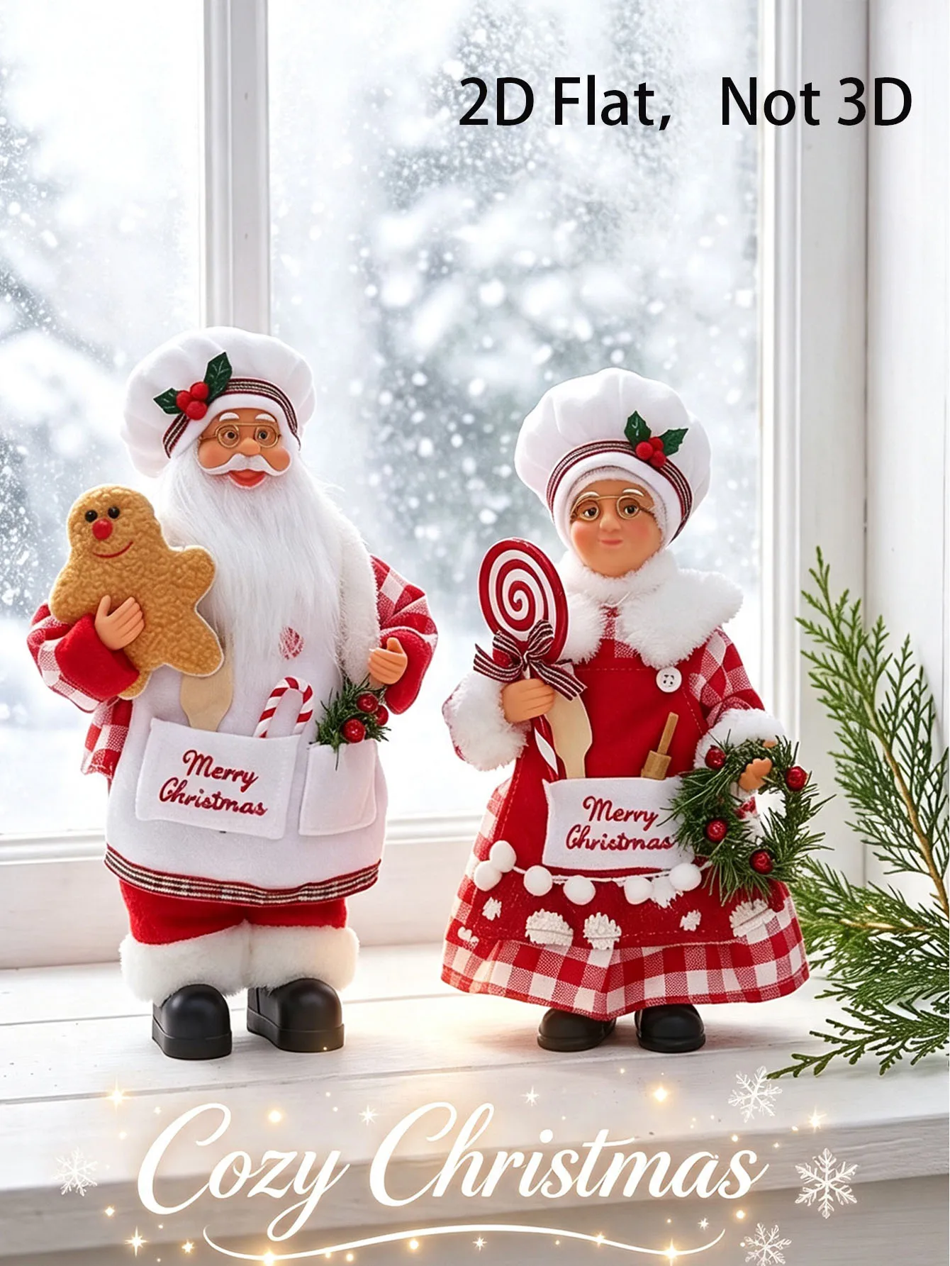2-teiliges Set Weihnachtsfiguren Koch-Santa und Frau Claus, Holzfiguren Koch-Santa Claus – Detail 4