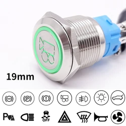 19mm Metal Push Button Switch Customizable Button Self-reset/Latching With Led Light Car Function Identification Glow Symbol 12V