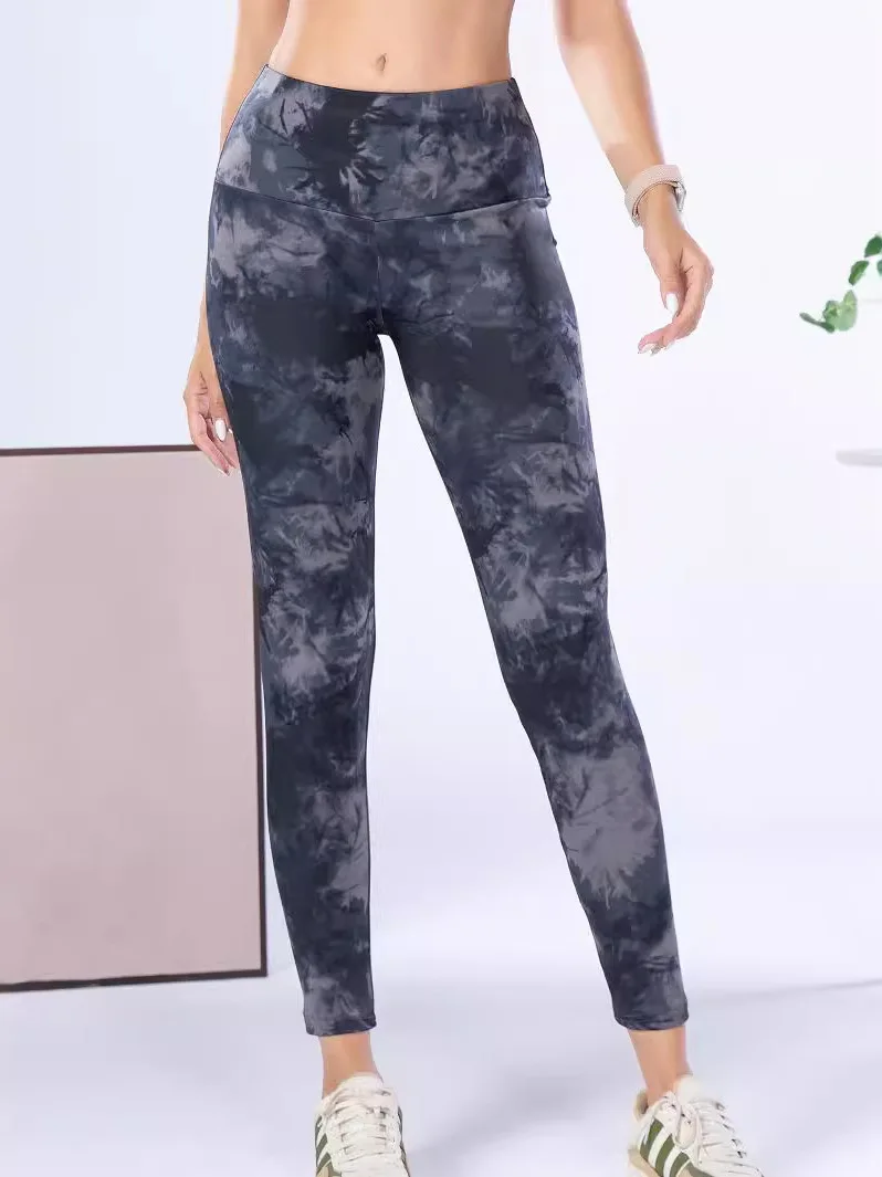 

Брюки для йоги с высокой талией, женские обтягивающие брюки для похудения, базовый слой тай-дай Spor, дышащие эластичные брюки из полиэстера и спандекса